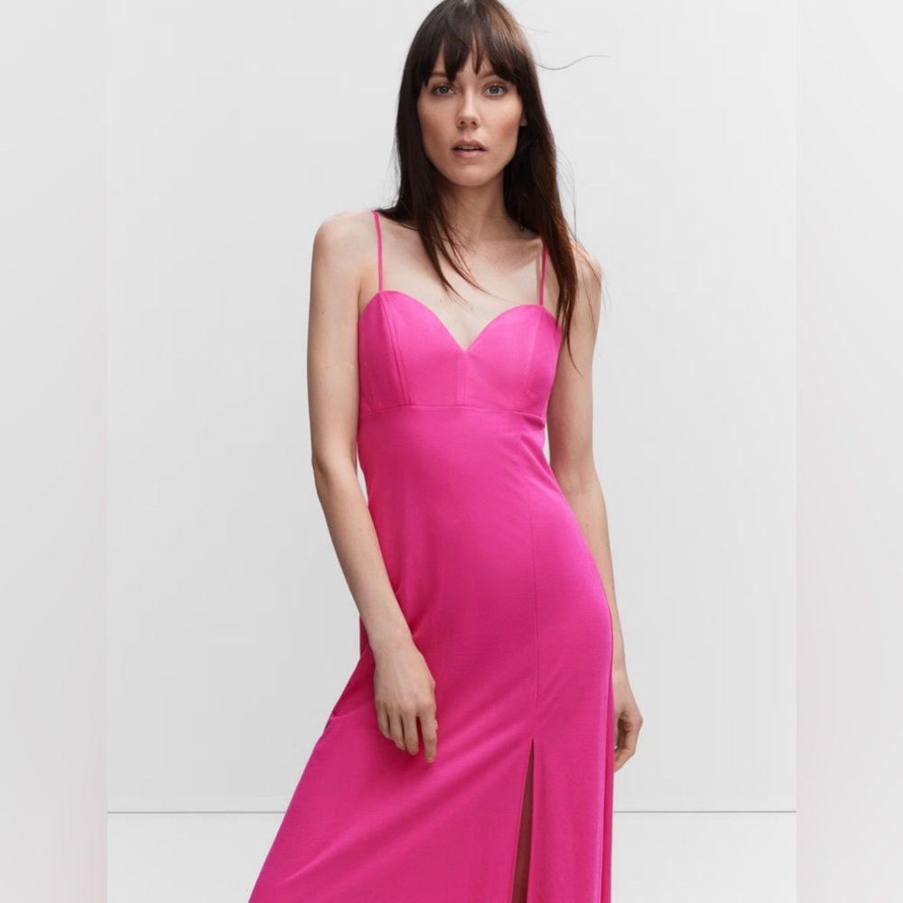 Mango Vibrant Pink Spaghetti Strap Dress
